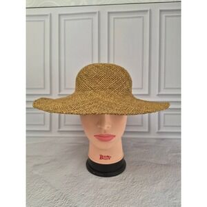 J Hats Womens Wide Brim Straw Sun Hat Tan Woven Floppy Summer Beach Made in USA